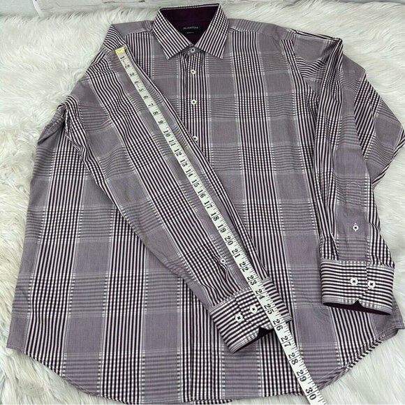 Bugatchi Men’s Purple White Classic Fit Plaid Button Down Dress Shirt L/C50 - Picture 12 of 12